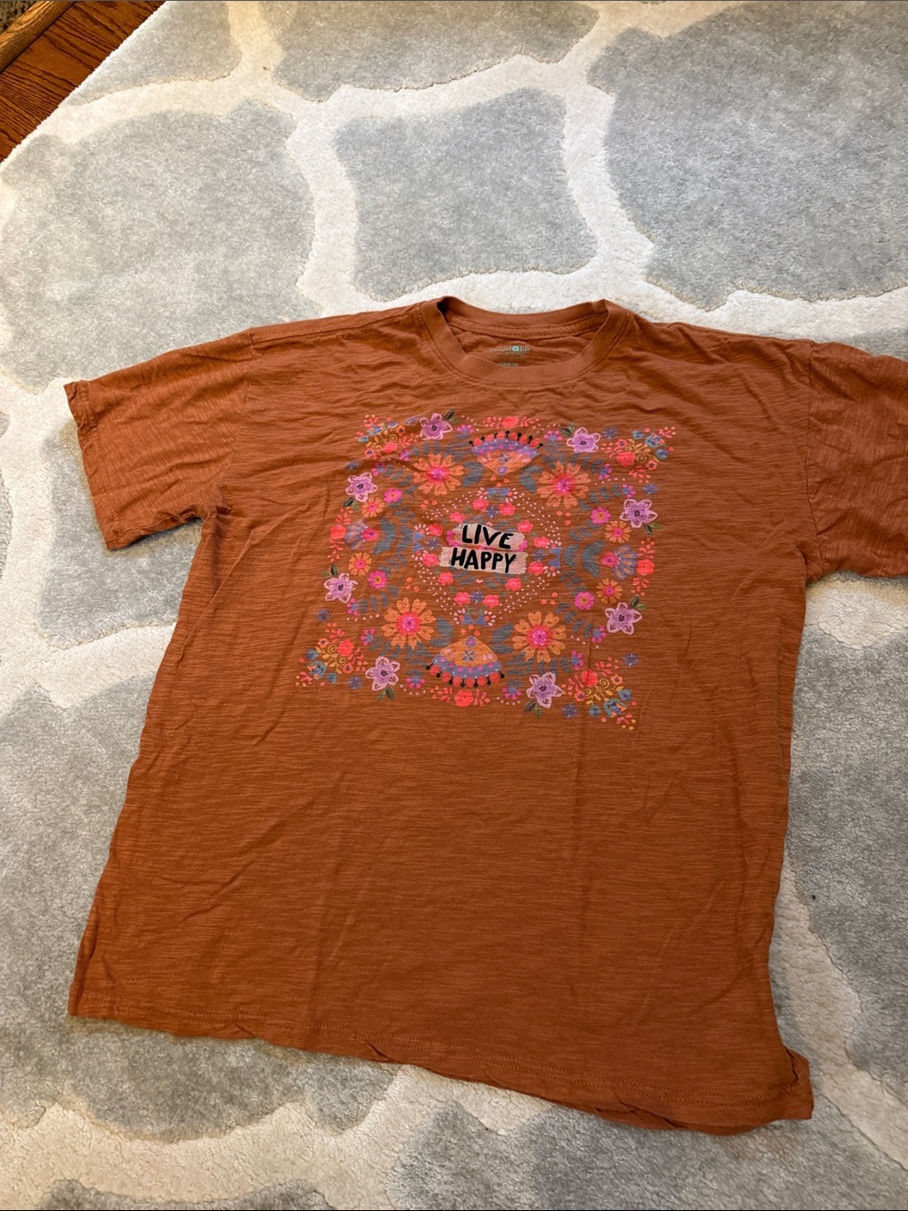 Oversized Natural Life Graphic Tee - Rust, size Sm, EUC